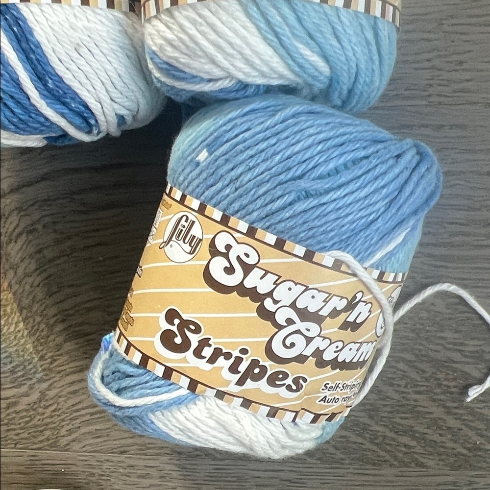 Lily Stripes Self-Striping Cotton Yarn - Blue and White- lot of 3 skeins - Picture 4 of 6